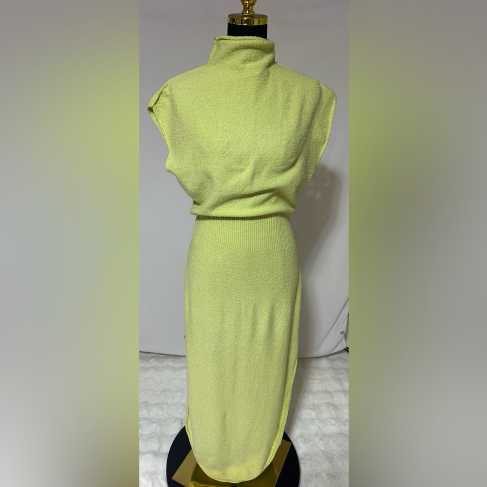 Daily Practice/Anthropologie | Size MP | Chartreuse Bouclé Knit Mock Neck Dress